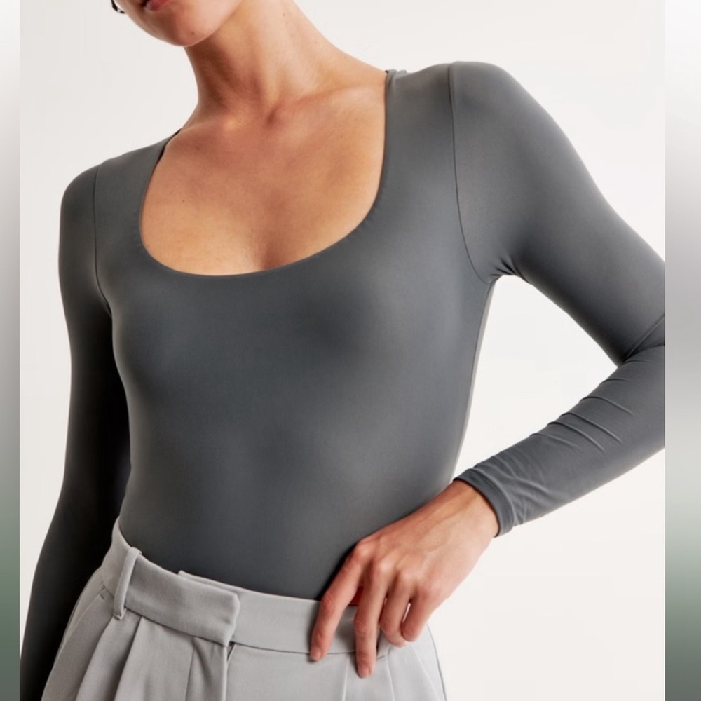 Abercrombie & Fitch Butter Soft Square Neck Grey Bodysuit long sleeve